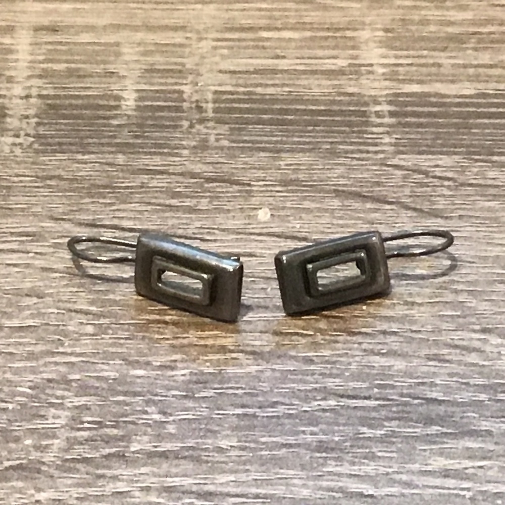 Sterling Silver Open Center Rectangle Hook Earrings 9/16" Long